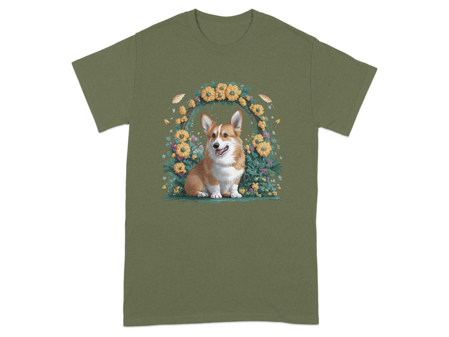Corgi with Floral Background Graphic T-Shirt product type