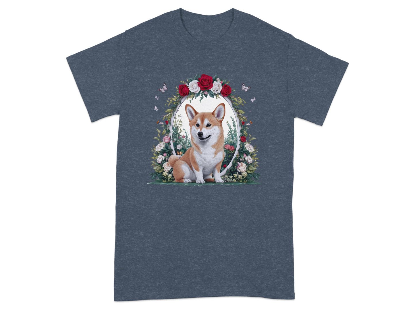 Floral Wreath Corgi Dog Cartoon Print T-shirt product type