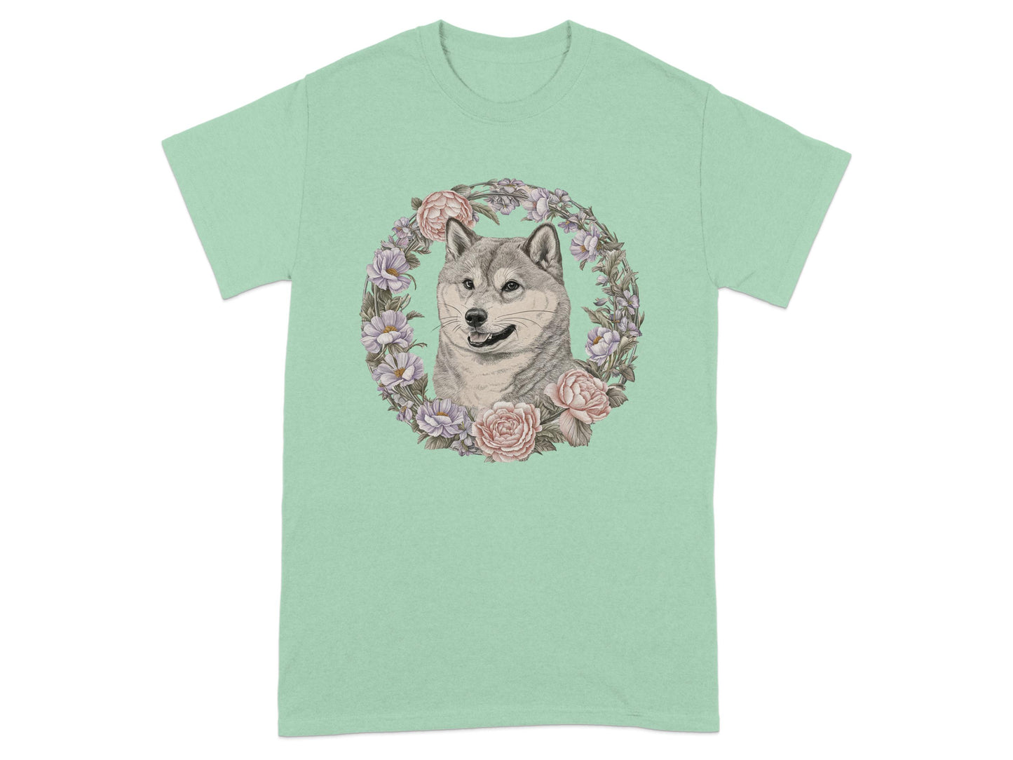 Floral Wreath Design with Dog Graphic T-Shirt product