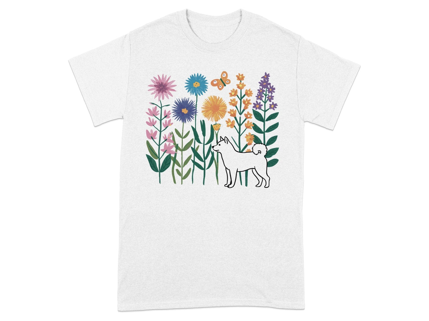 Colorful Floral Design with Dog Graphic T-shirt product