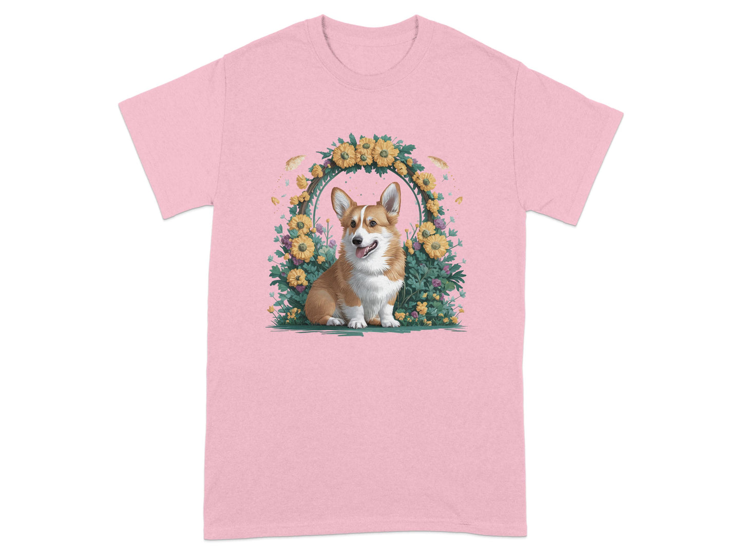 Cute Corgi with Floral Frame Design TShirt product type