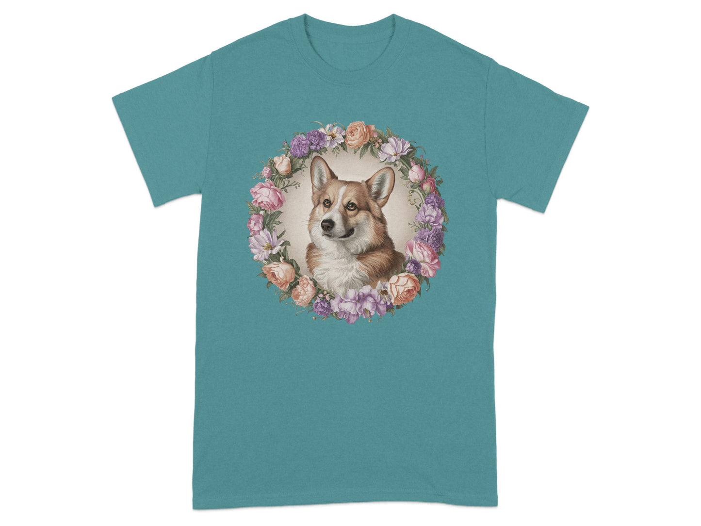 Corgi Surrounded by Blossoming Flowers T-shirt product type