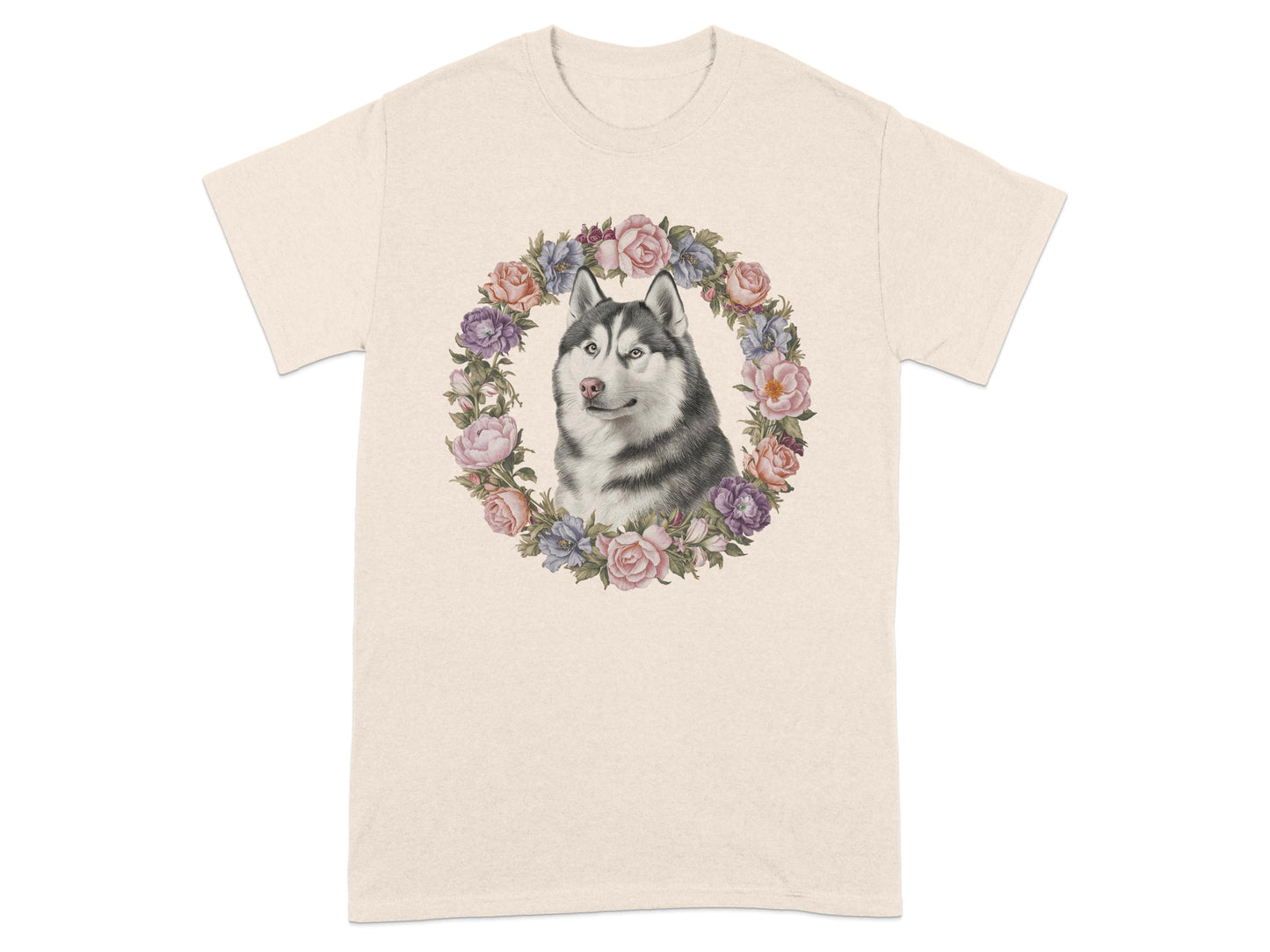 Husky Dog Surrounded by Flowers T-Shirt product