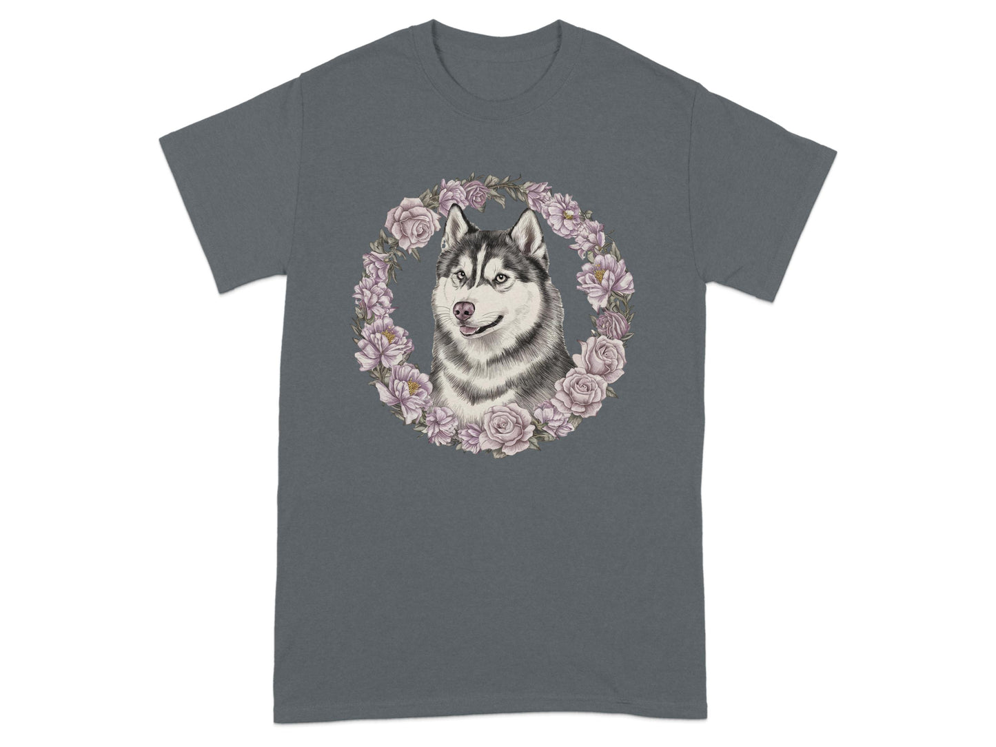 Husky Graphic Tee with Floral Wreath Design product type