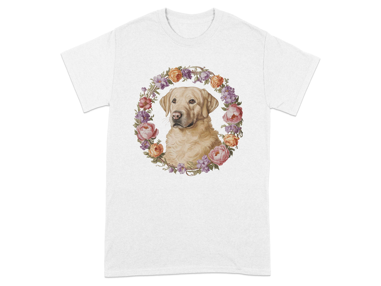 Adorable Labrador Surrounded by Flowers Graphic t-shirt product type