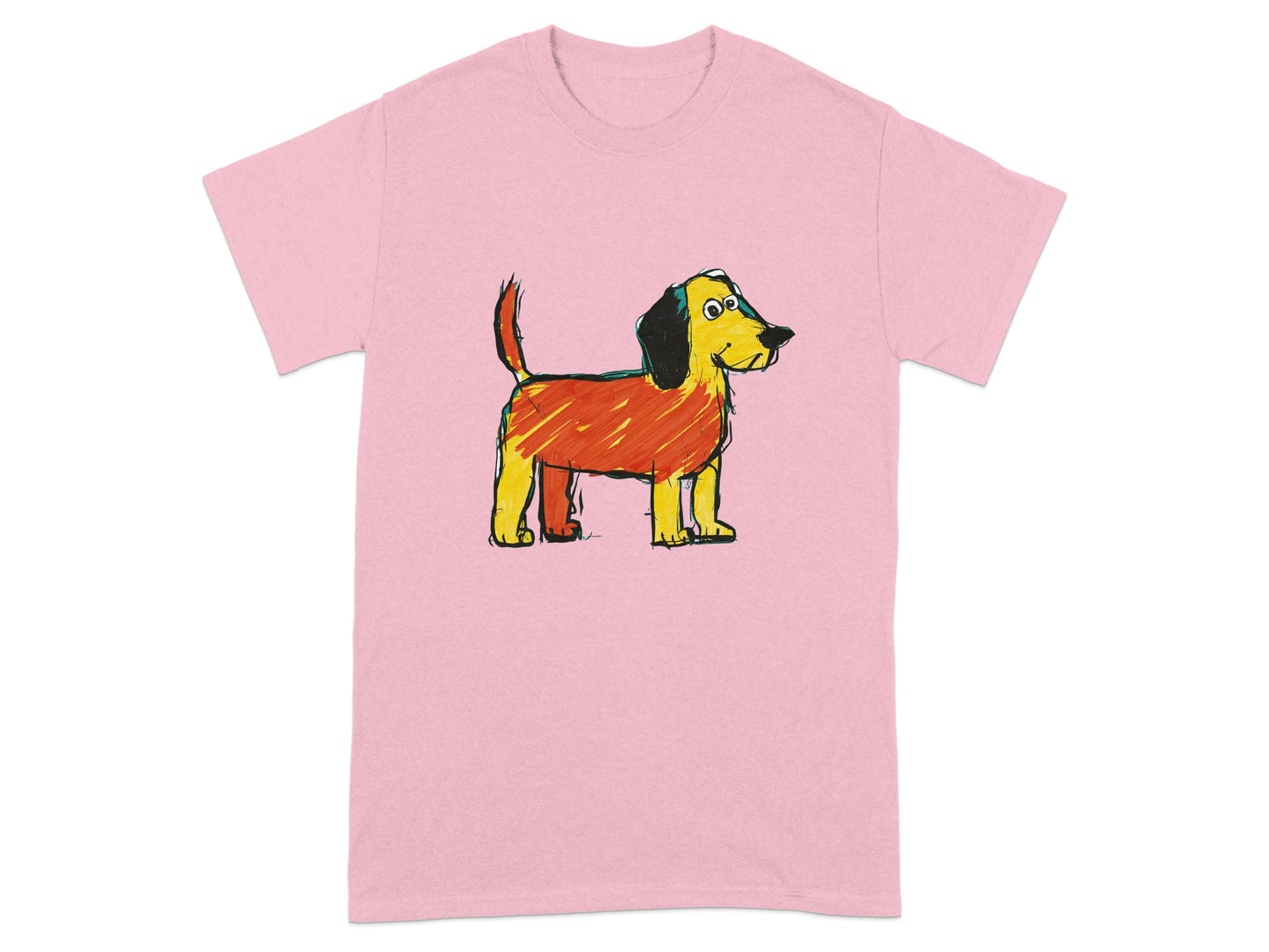 Cartoon Dog Drawing on Pink T-Shirt product type