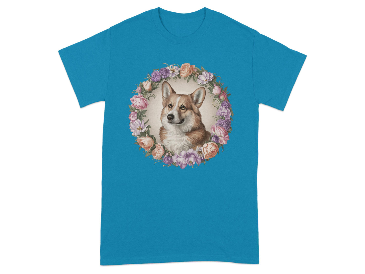 Elegant Corgi Surrounded by Flowers Graphic T-Shirt product type