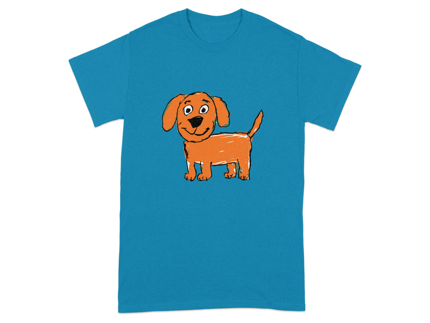Playful Blue T-Shirt with Cute Orange Dog Drawing product