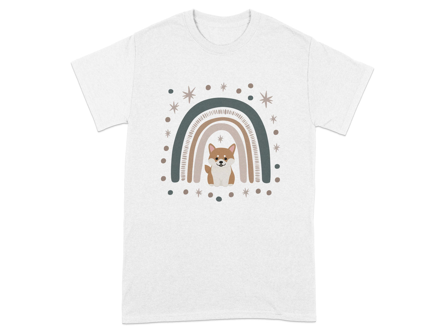 Adorable Shiba Inu with Rainbow Design on White T-shirt product