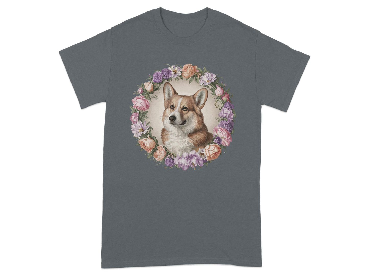 Charming Flower Wreath Corgi Graphic Tee Shirt product