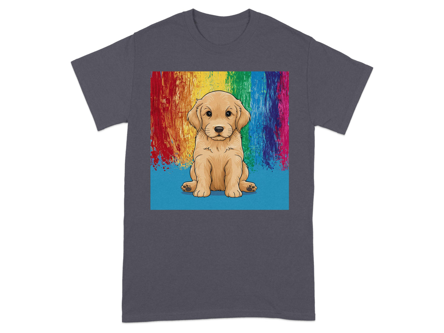 Adorable Puppy with Rainbow Background T-shirt product