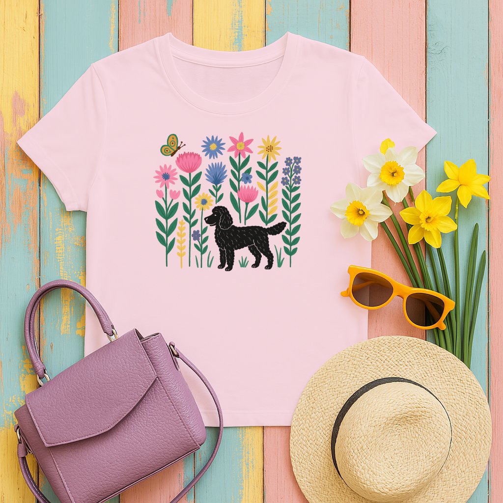 Poodle with Colorful Spring Flowers Graphic Print Shirt