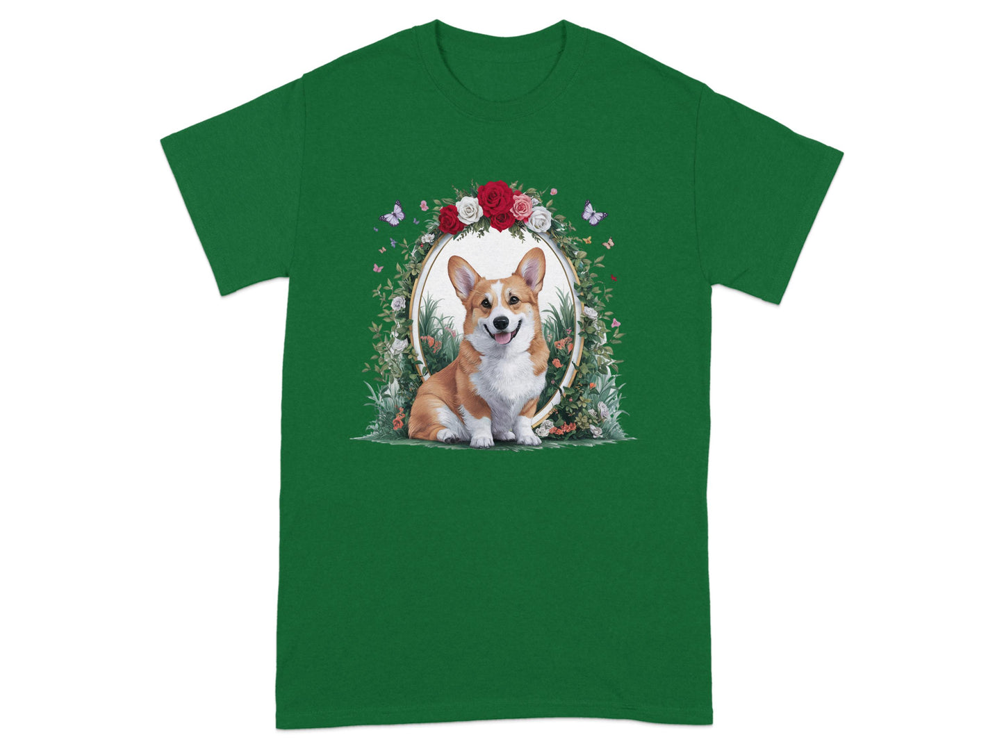 Cute Corgi with Floral Frame Graphic T-Shirt product