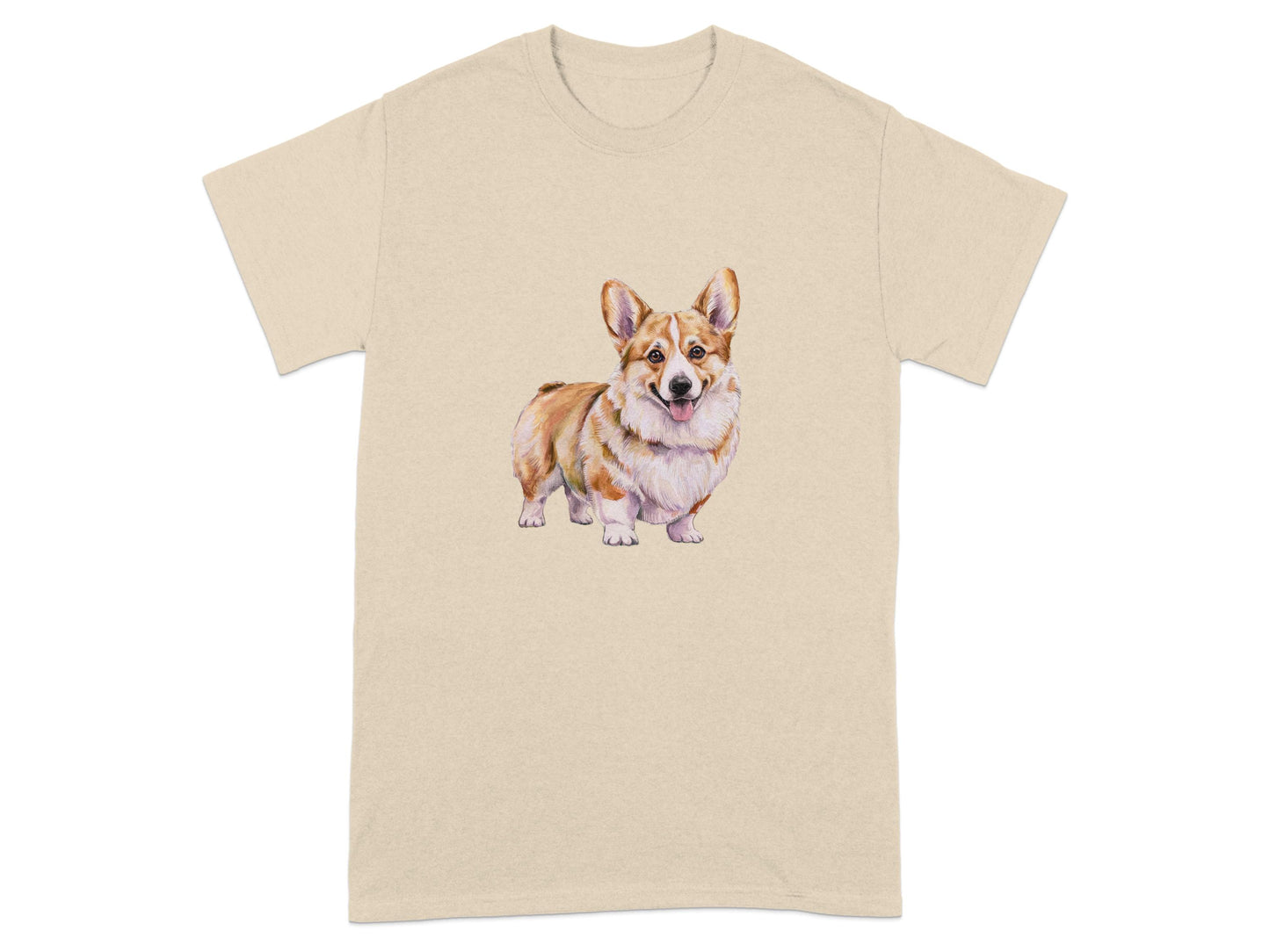 Cute Corgi Dog Print Design on Beige T-Shirt product type