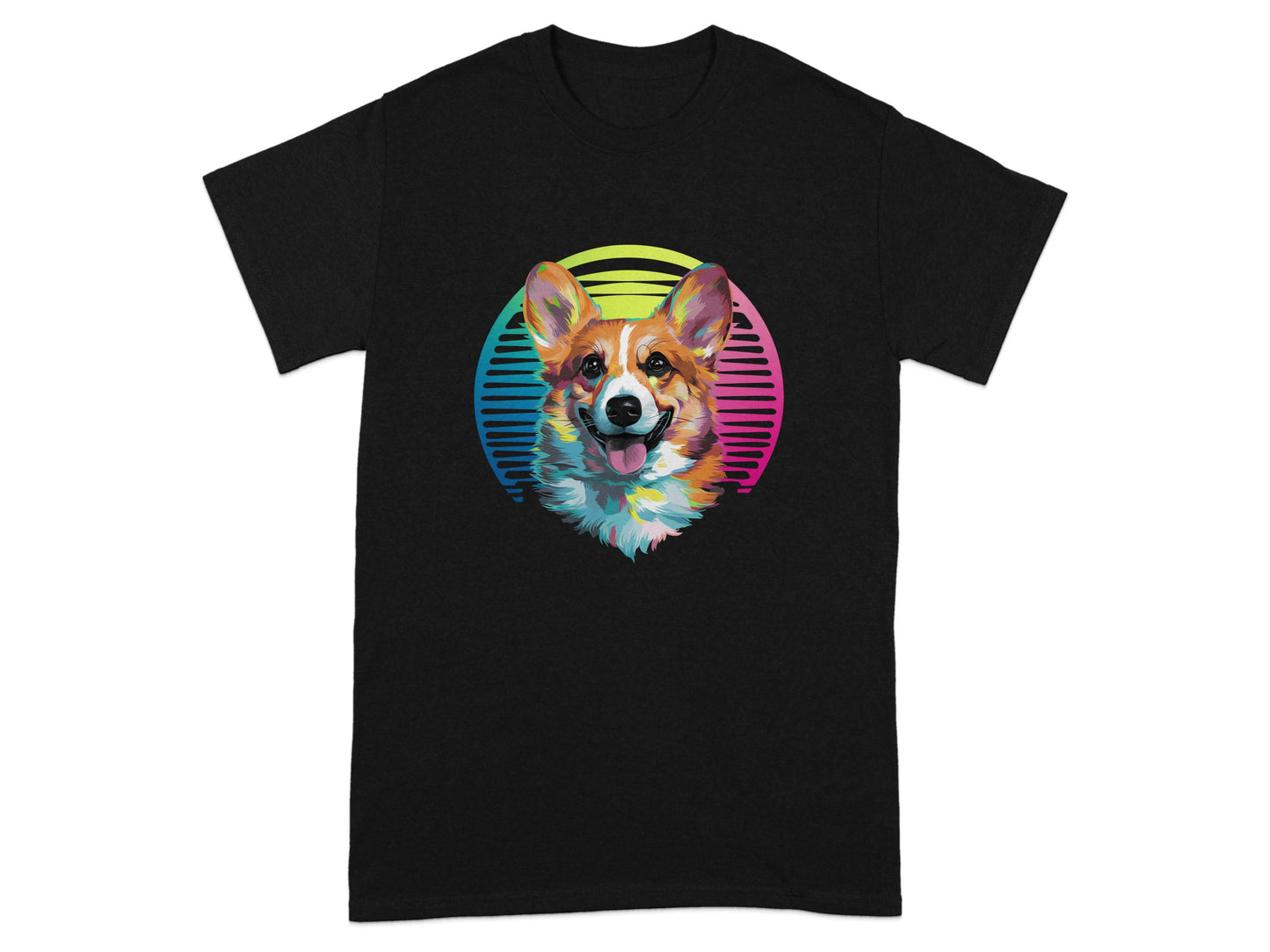 Colorful Corgi Graphic on Black T-Shirt product type