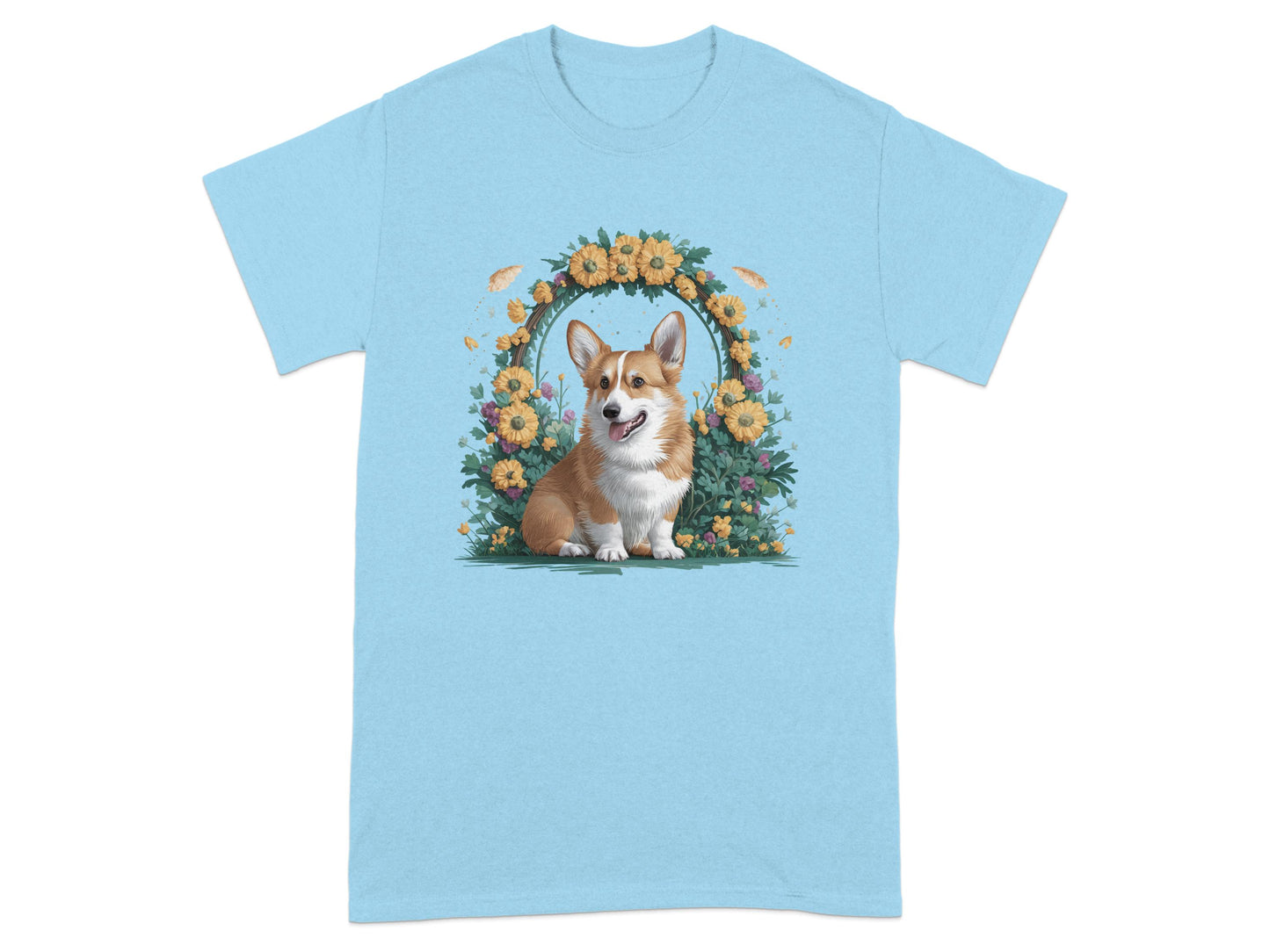 Adorable Corgi Surrounded by Flowers on T-Shirt product type
