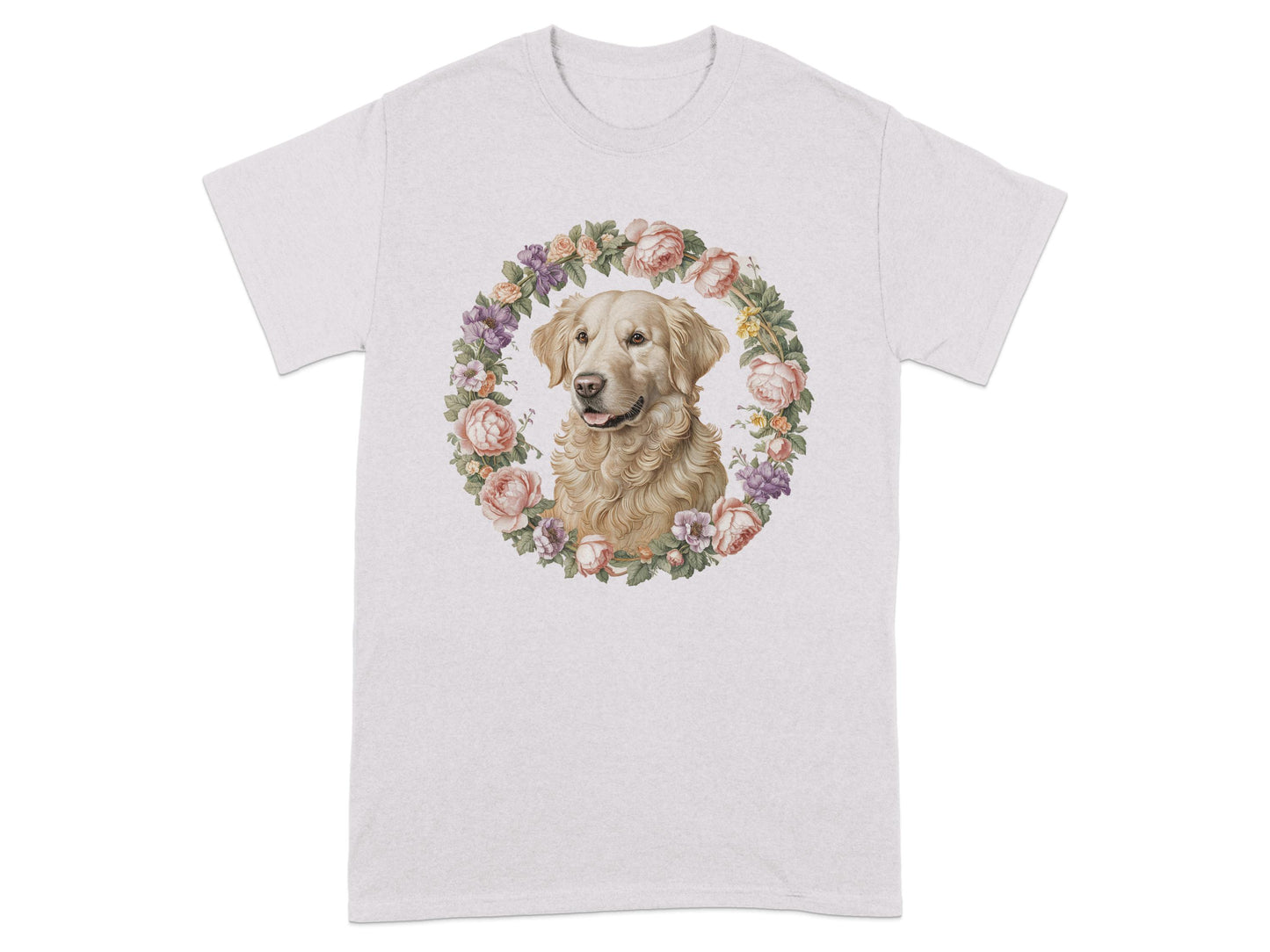 Adorable Dog Surrounded By Floral Wreath T-shirt product