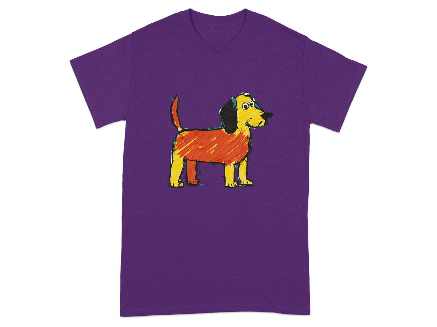 Cheerful Colorful Dog Design on Purple T-shirt product type