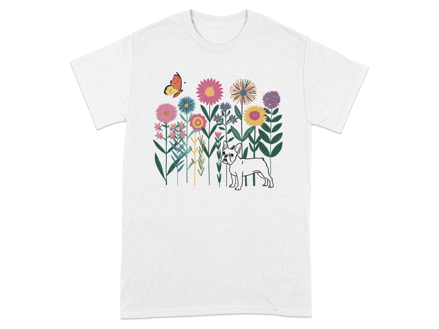 Colorful Floral Design with Dog Graphic TShirt product type