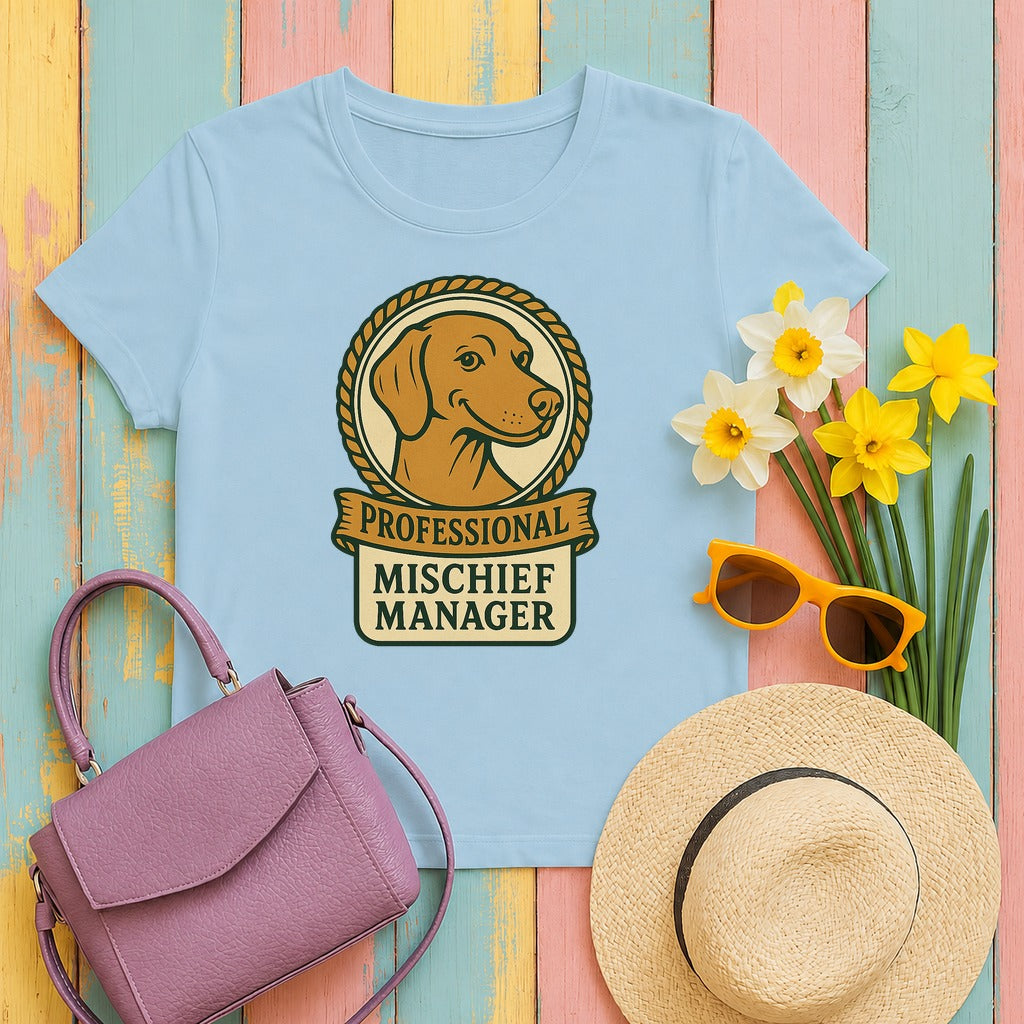 Vizsla Professional Mischief Manager Tee in Light Blue