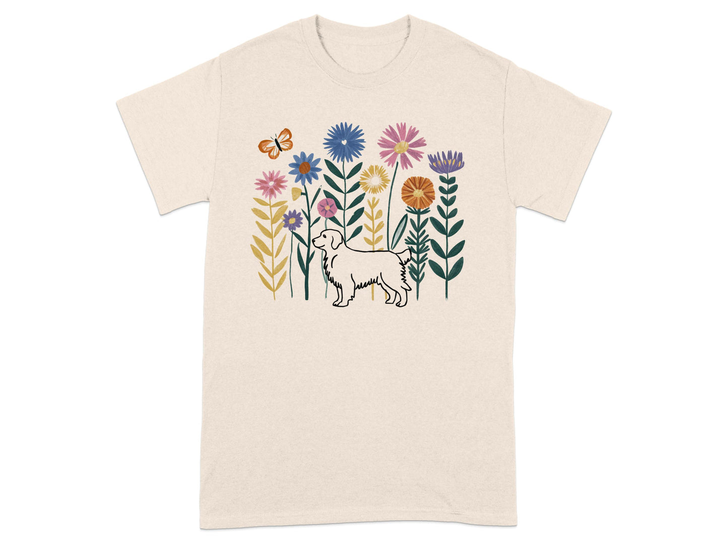 Colorful Floral Design with Dog Graphic T-Shirt product type