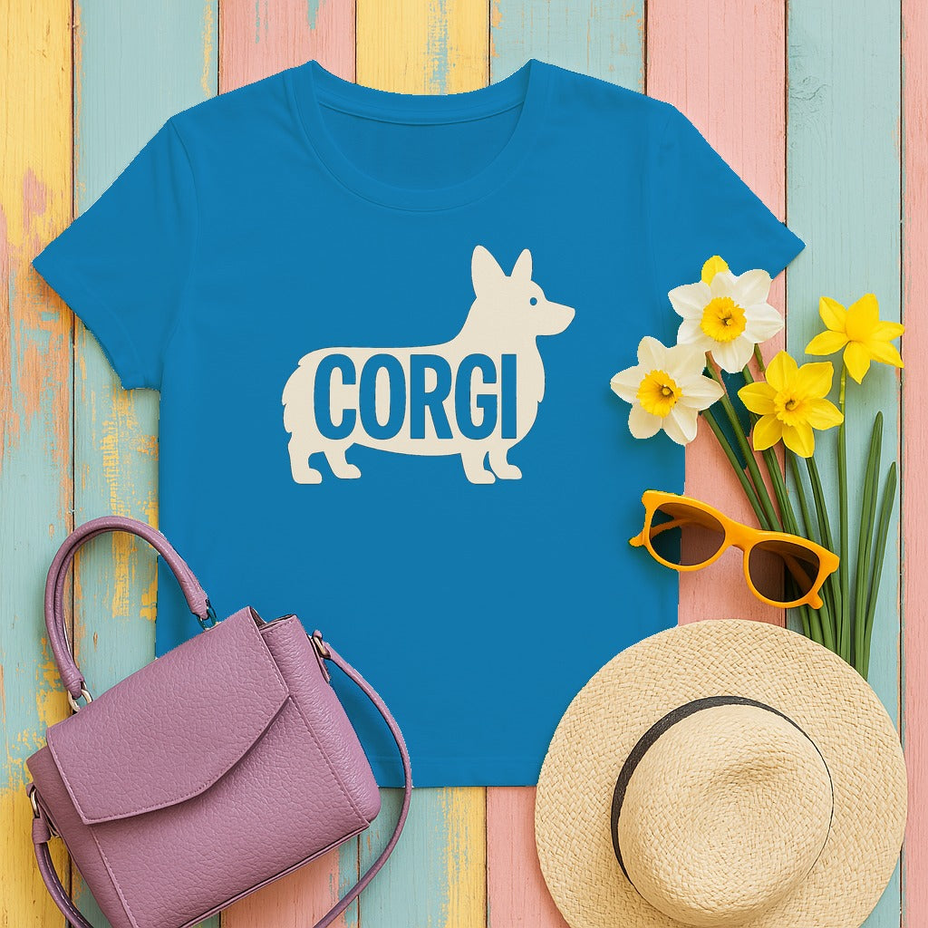 Artful Corgi Silhouette Premium T-Shirt in Sapphire