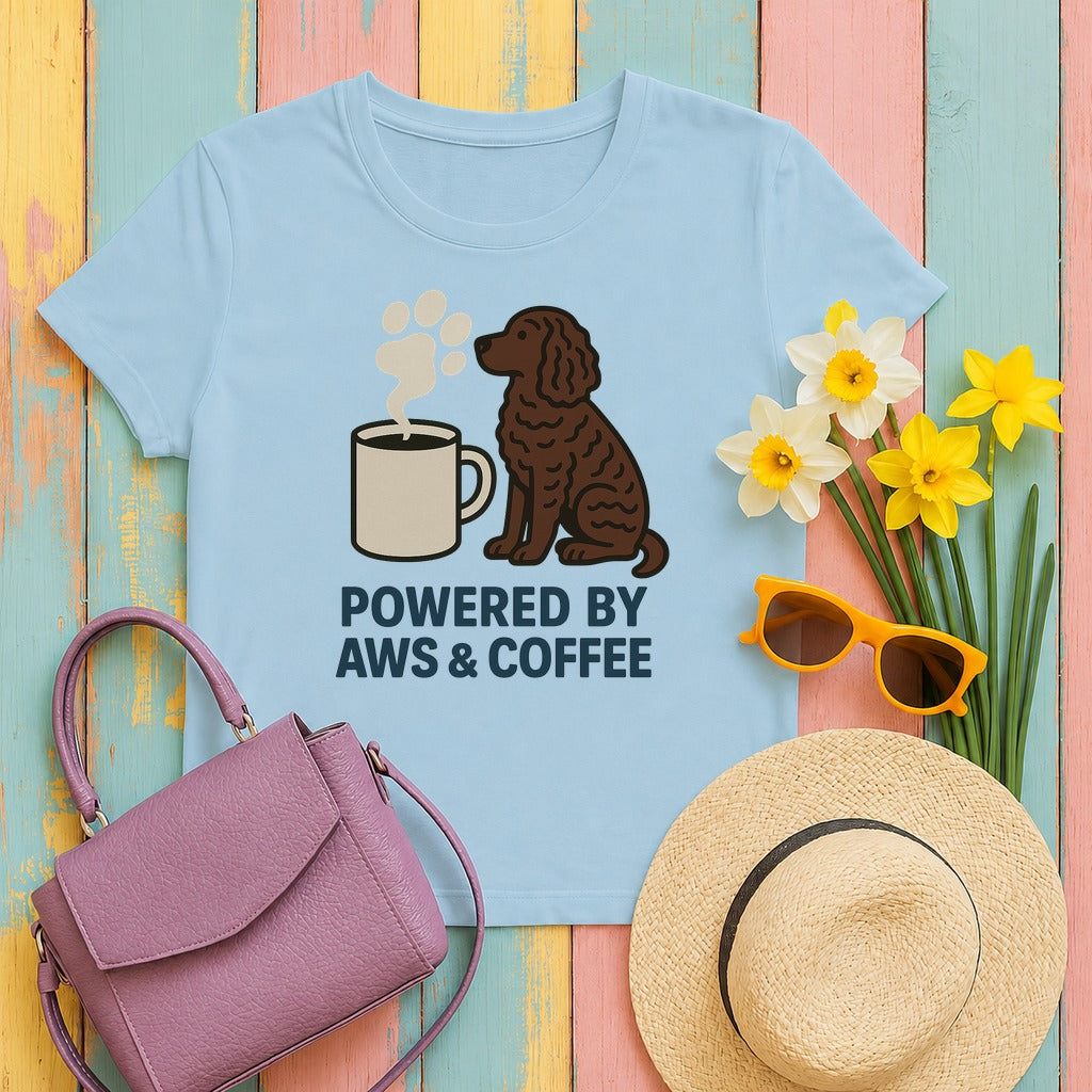 American Water Spaniel Powered By AWS And Coffee Tee in Light Blue
