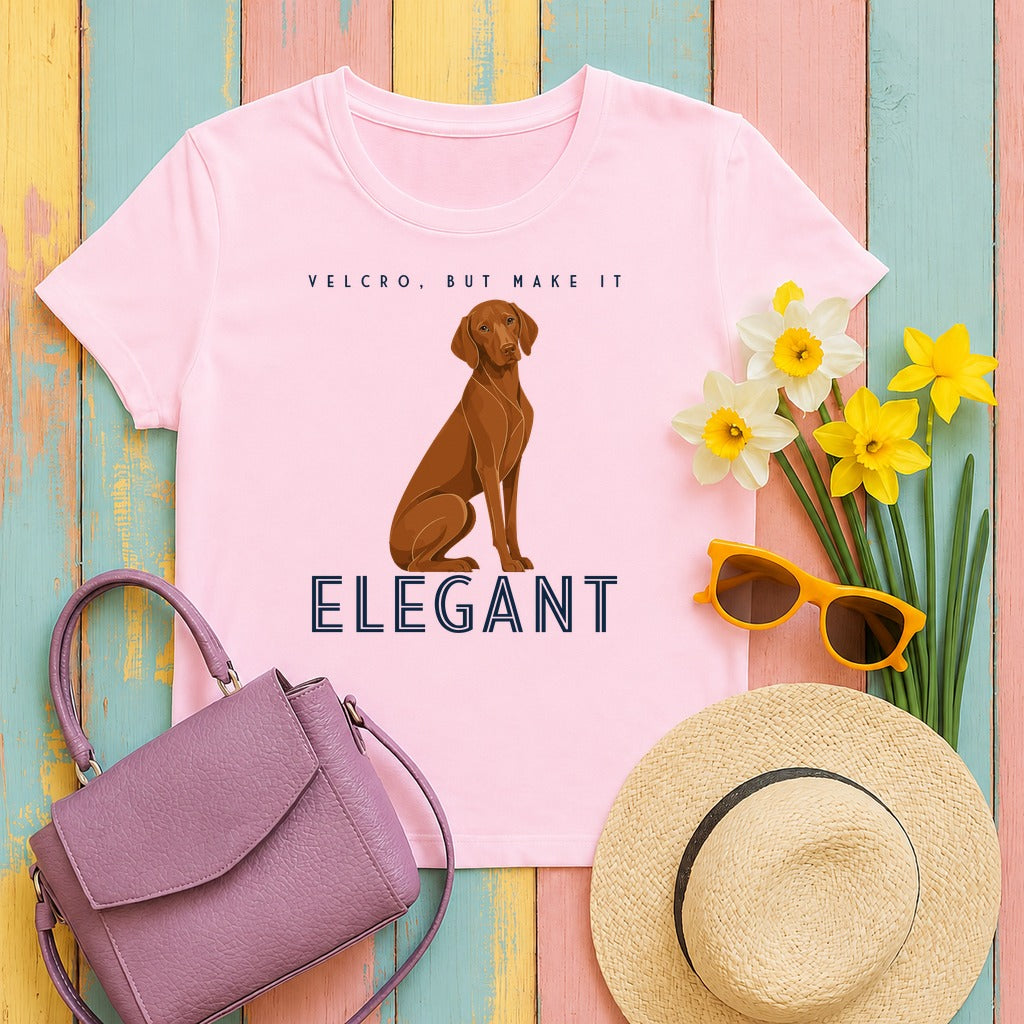 Velcro, But Elegant Vizsla T-shirt in Light Pink