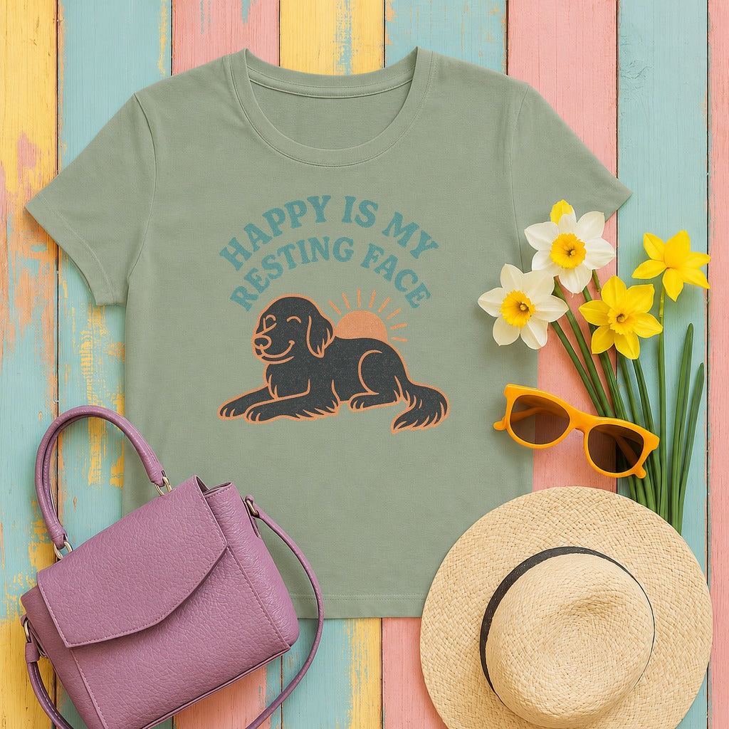 Flat-Coat Happy Is My Resting Face Tee in Sage