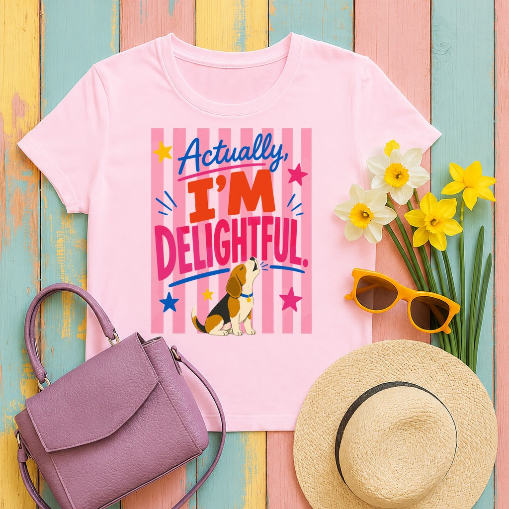 Actually, I'm Delightful Beagle T-Shirt in Light Pink