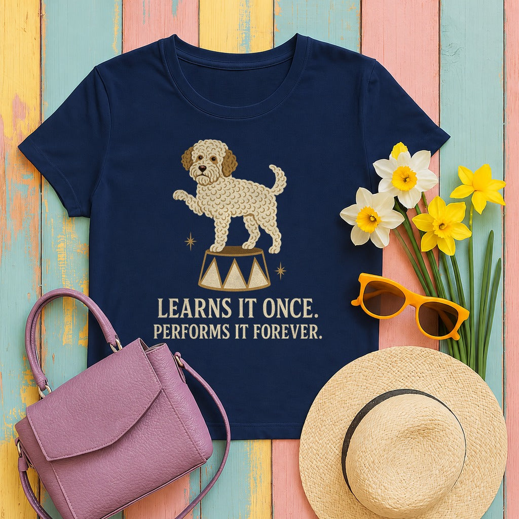 Lagotto Learns It Once Tee in Navy