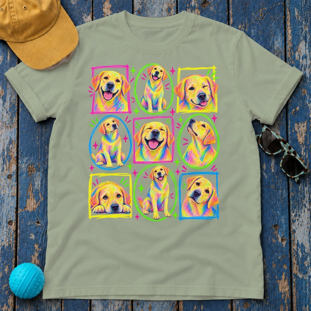Neon Crayon Labrador Collage T-Shirt — Sage