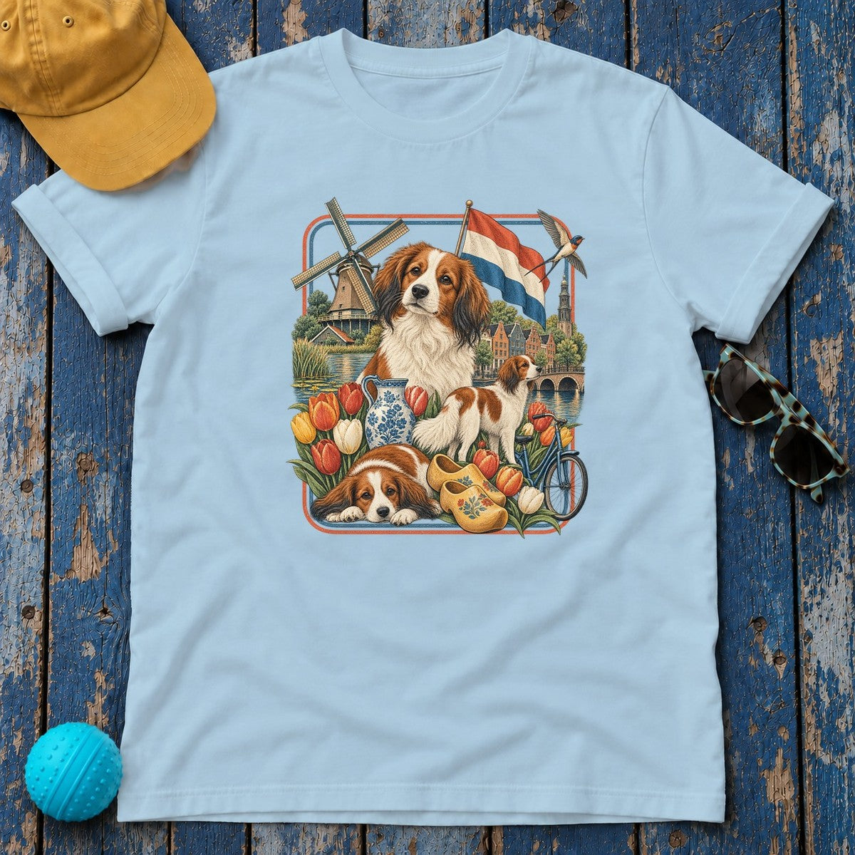 Kooikerhondje Netherlands Heritage T-Shirt in Light Blue