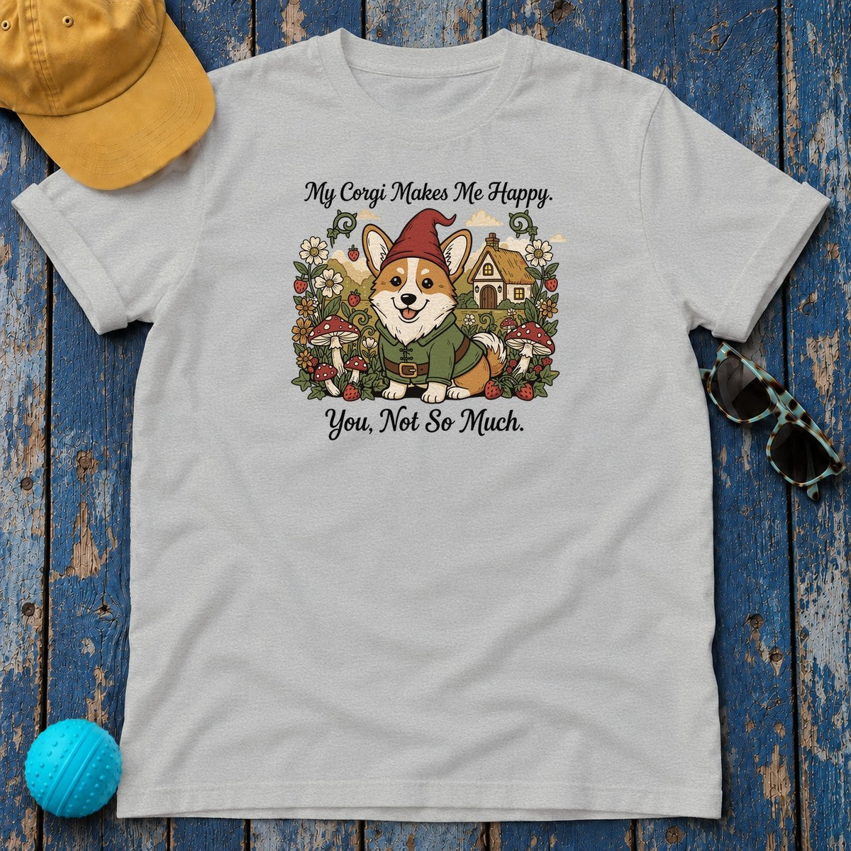 Corgi Gnome T-Shirt in Sport Grey