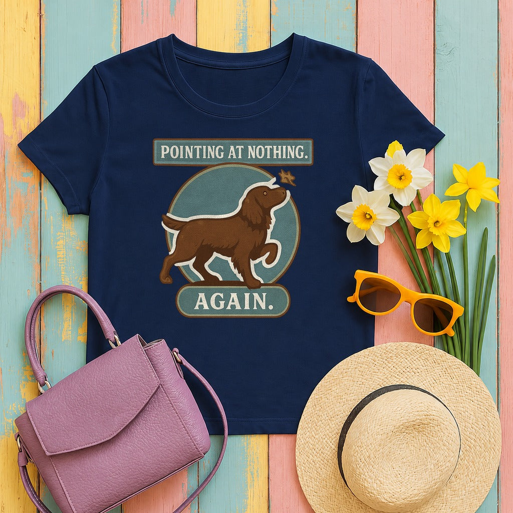 Boykin Spaniel Pointing at Nothing Again T-shirt in Navy