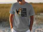Grey t-shirt with "LOUD. STUBBORN. PERFECT." and a beagle dog.