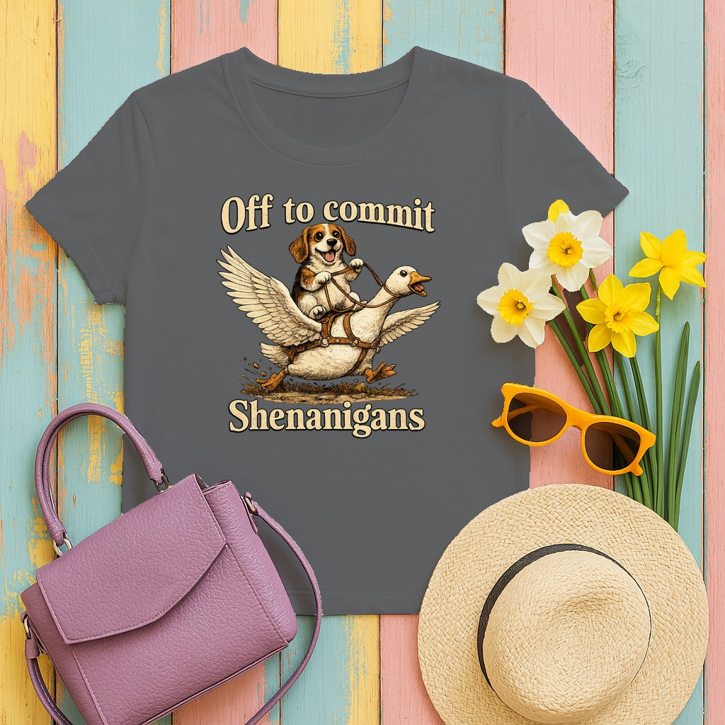Whimsical Shenanigans Beagle & Goose Adventure T-Shirt in Graphite Heather