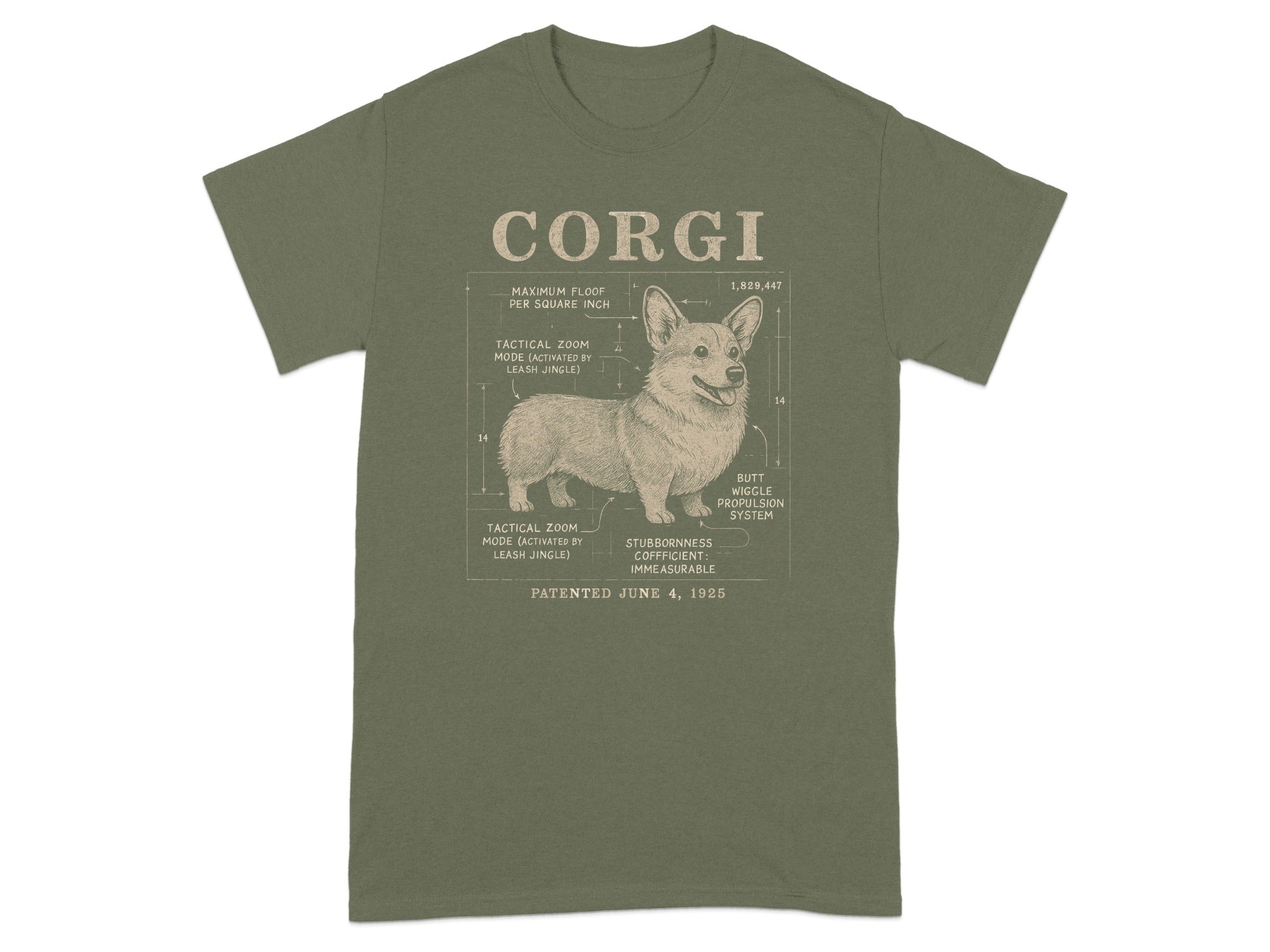 Tactical Corgi Graphic Unisex Tee Shirt Patented in 1925