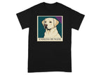 Black t-shirt with a portrait of a yellow Labrador and the text "ENDLESS HUNGER".
