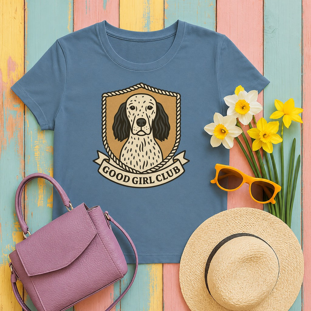 English Setter Good Girl Club Tee in Steel Blue