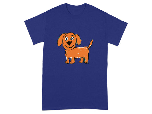 Cute Cartoon Orange Puppy on Blue T-Shirt product type