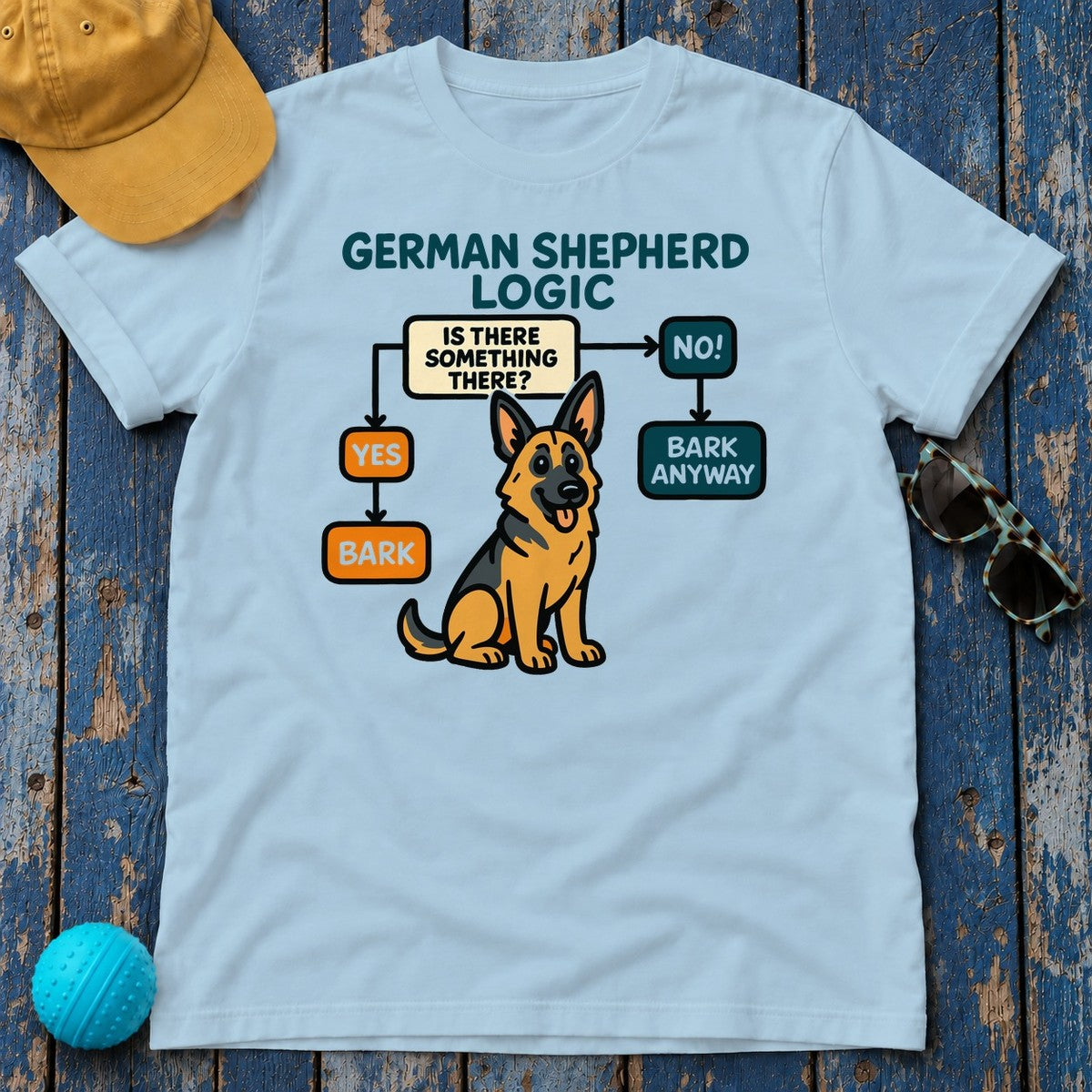 GSD Logic: Bark Anyway T-Shirt in Light Blue