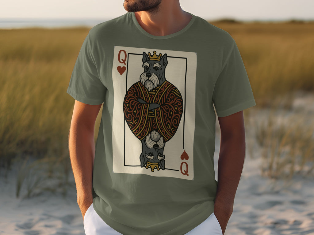 T-shirt with Queen of Hearts playing card featuring a schnauzer dog.