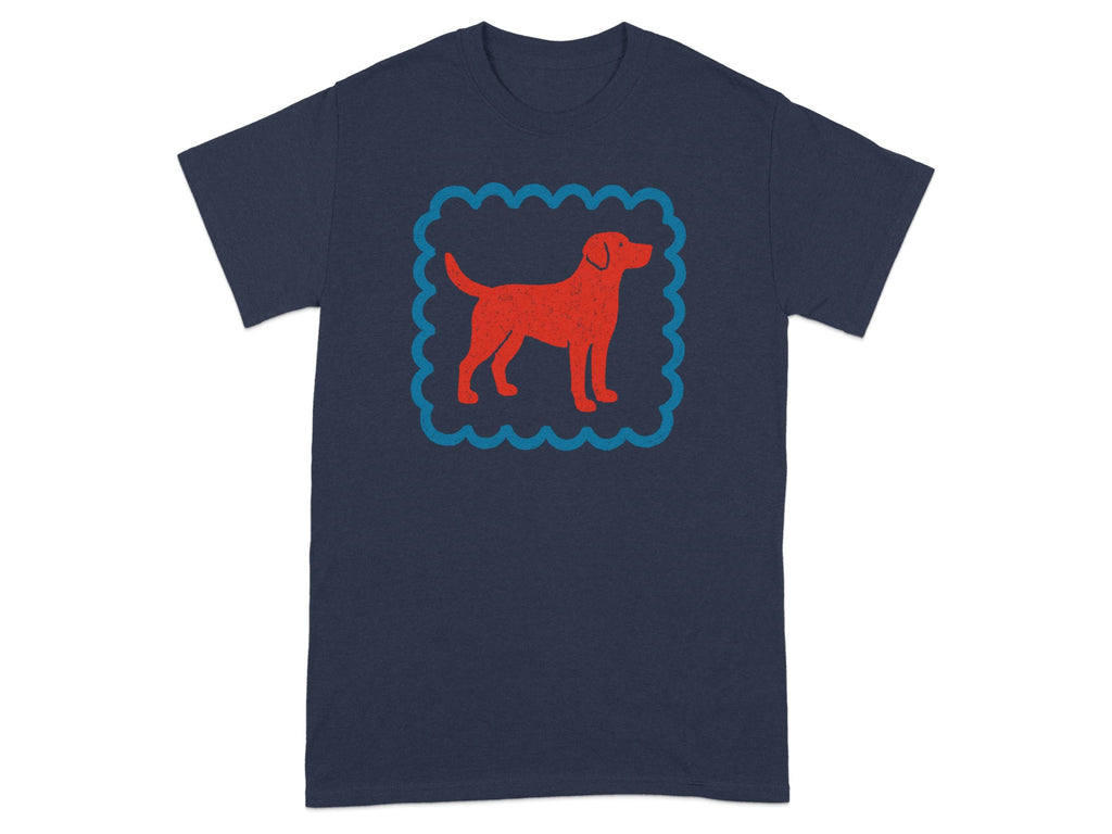 Blue T-Shirt with Red Dog Graphic Design