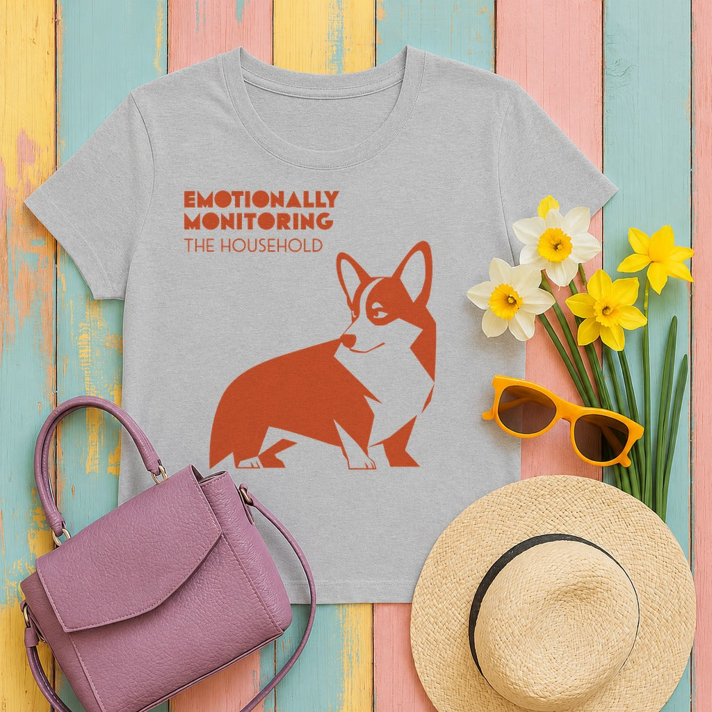 Emotionally Monitoring Corgi T-Shirt in Sport Grey