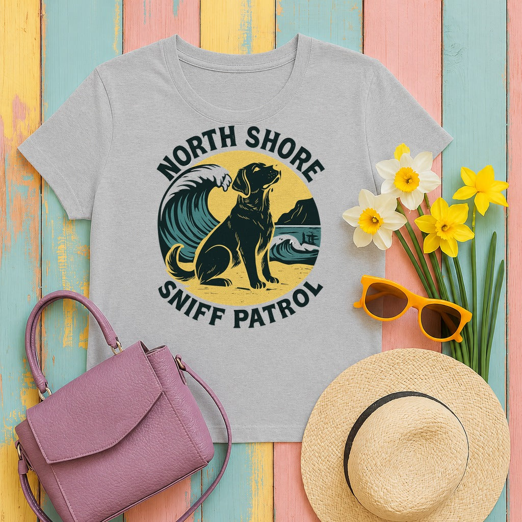 North Shore Sniff Patrol Beach Labrador Retriever T-Shirt in Sport Grey