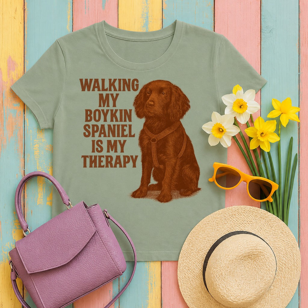 Boykin Spaniel Is My Therapy T-shirt in Sage