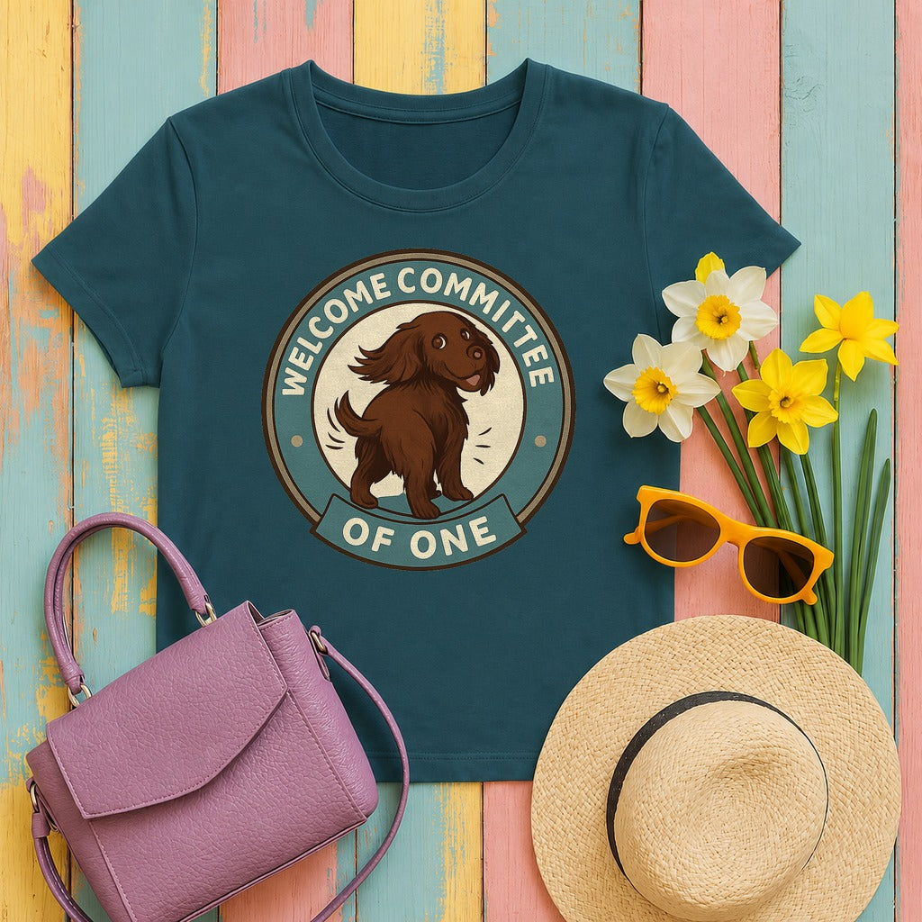 Boykin Spaniel Welcome Committee of One T-shirt in Heather Deep Teal