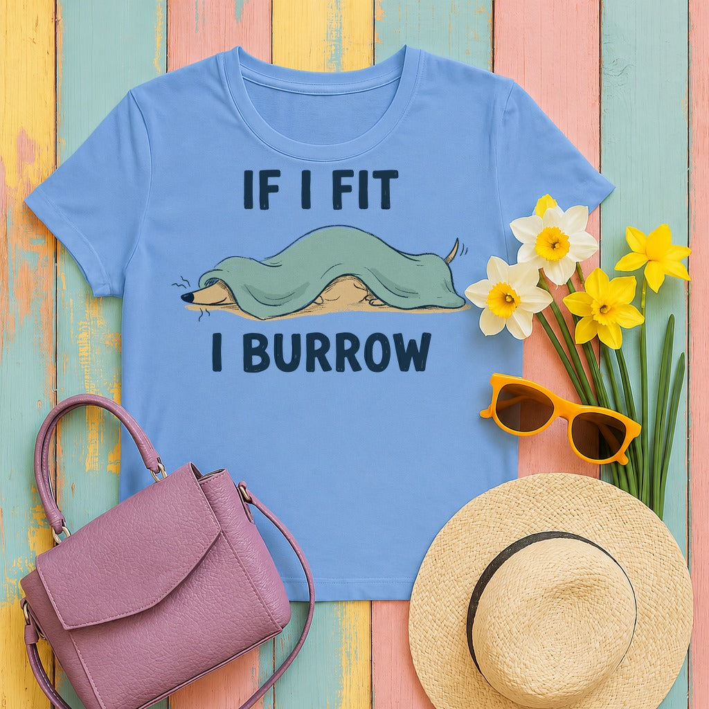 If I Fit I Burrow Dachshund T-Shirt in Carolina Blue