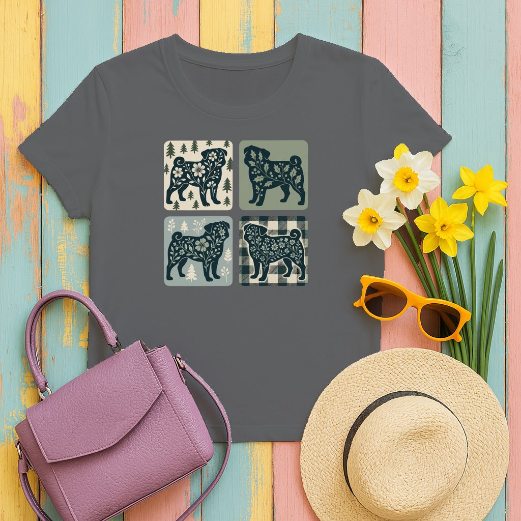 Winter Pug Design T-Shirt in Graphite Heather